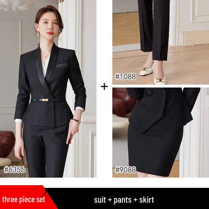 Dark Blue Women's Suit Set: Professional Attire with a Goddess Style – Perfect for Front Desk Workwear.