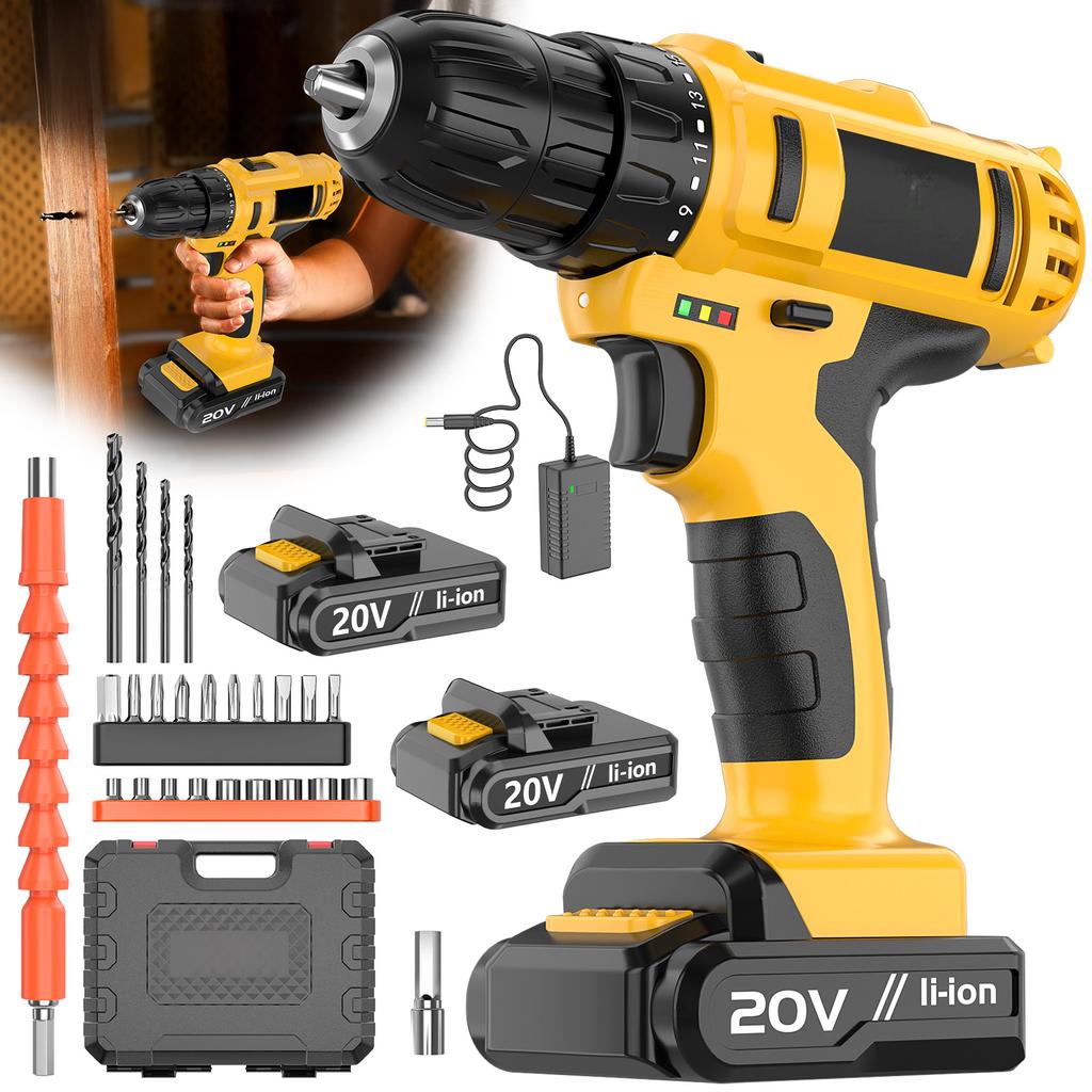 20V Keyless Cordless Drill Set Electric Screwdriver Mini DIY Variable Speed Brushed Motor Battery Power Source EU Warehouse