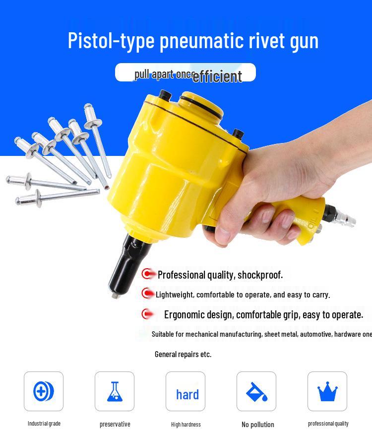 Industrial-Grade Two-Jaw Pneumatic Rivet Gun - Pop Rivet Pliers & Core-Pulling Machine Tool