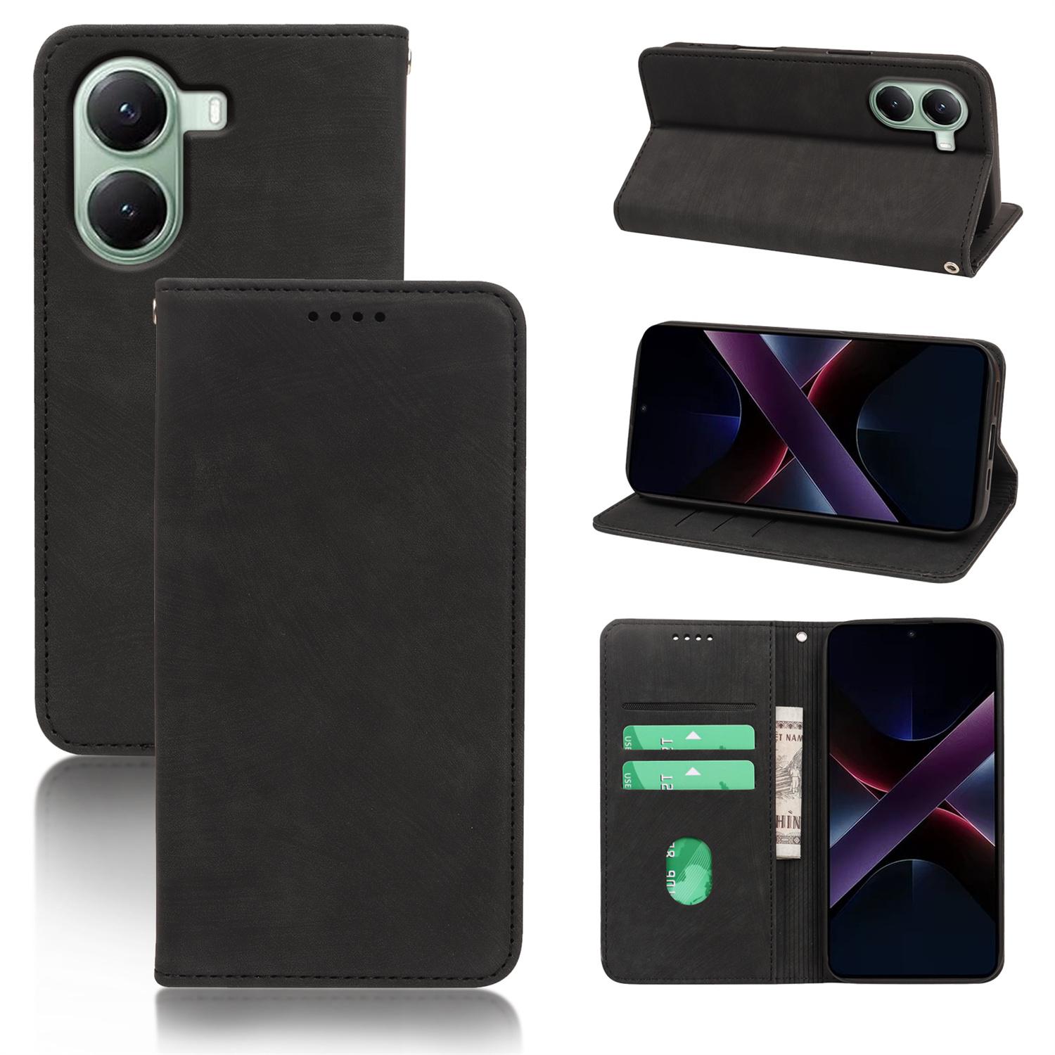 

For Xiaomi Redmi Turbo 4 5G/Poco X7 Pro 5G Case Strong Magnetic Leather Wallet Phone Cover with Striped Texture Black