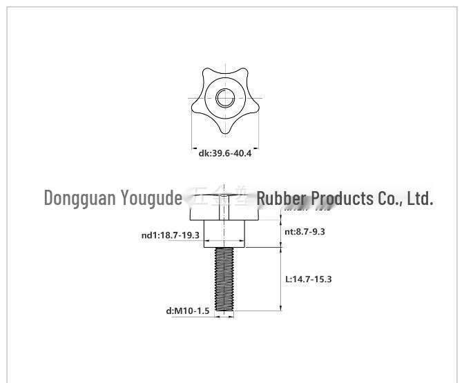 Galvanized Hex Star Hand-Tighten Rubber-Head Plastic M10 Screw Adjustment Handle