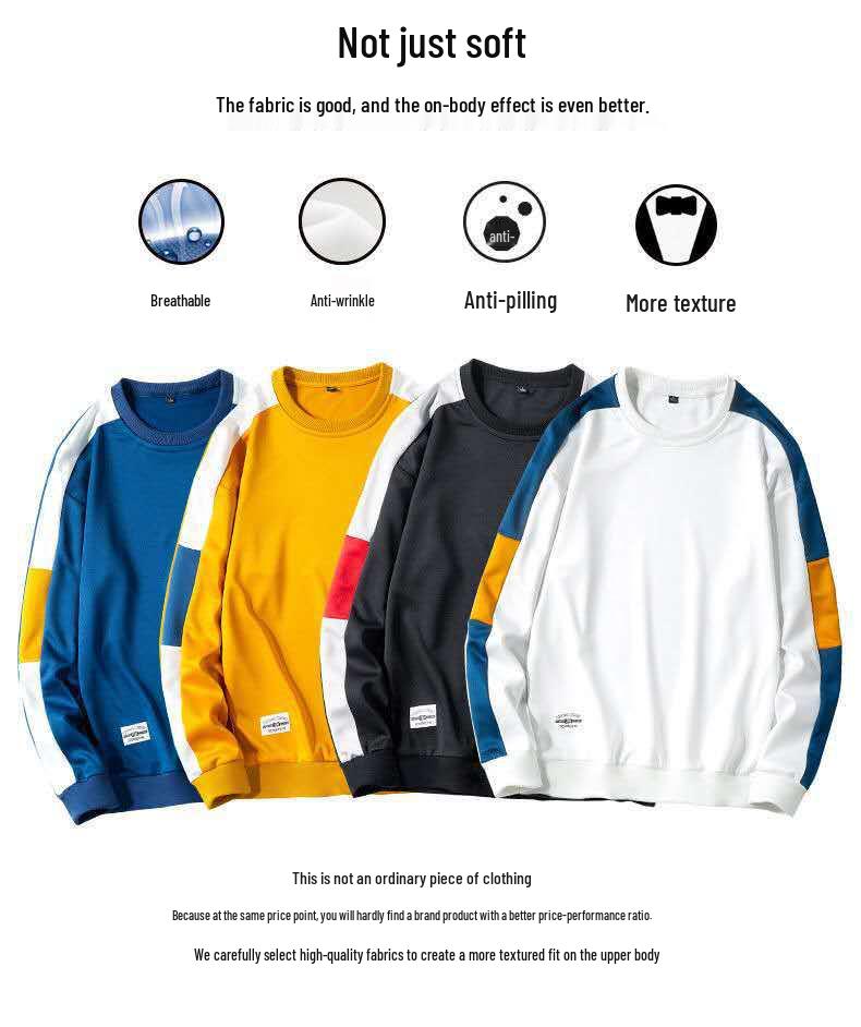 New Men's Korean Style Crew Neck Long Sleeve Sweatshirt - Spring/Autumn Casual Pullover
