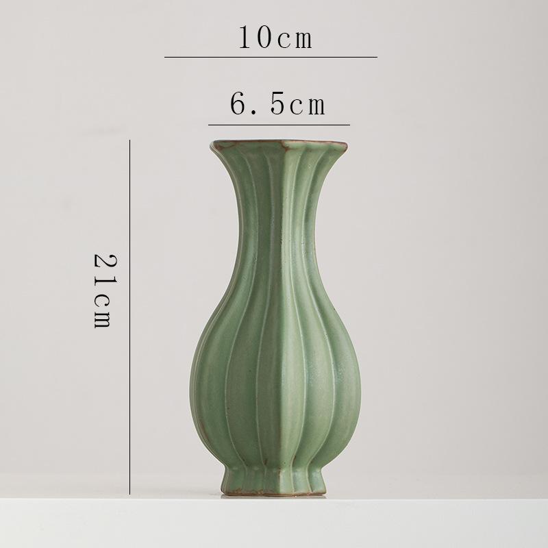 Nordic Ceramic Minimalist Retro Green Vase Ornaments, Home Dining Table, Living Room Decorationss Accessories, Floral Organ, 1Pc