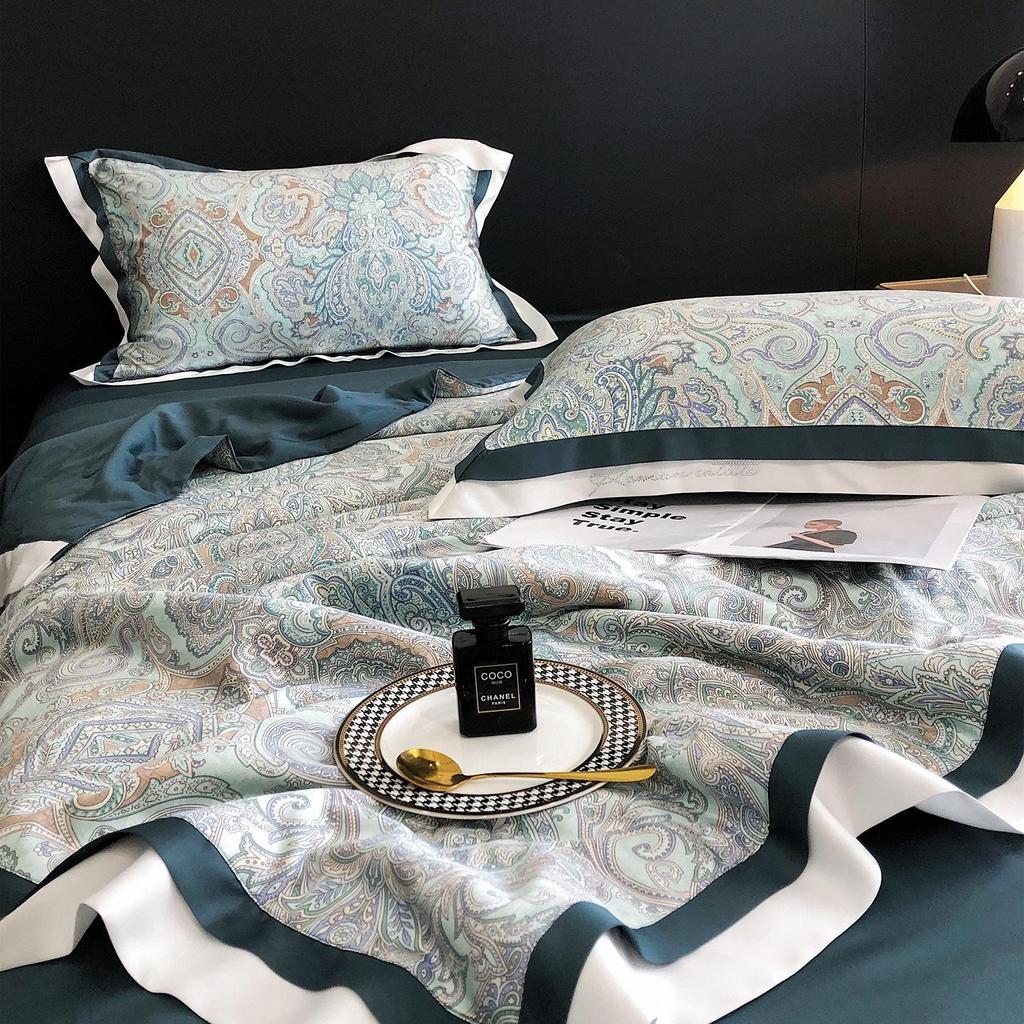 Luxurious European Tencel Brocade Summer Quilt Set: Cooling Ice Silk, Washable, Thin, Four Pieces for Air Conditioning.