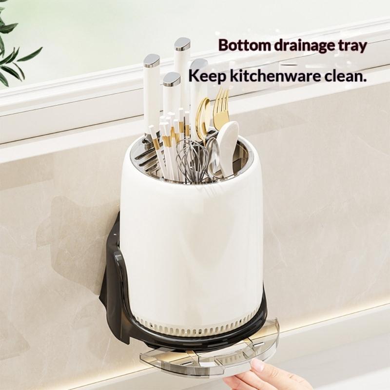 

Wall Mounted Kitchen Utensil Holder with 360 Degree Rotating Space Efficient Spoon Spatulas Cutlery Storage Organizers China Mainland