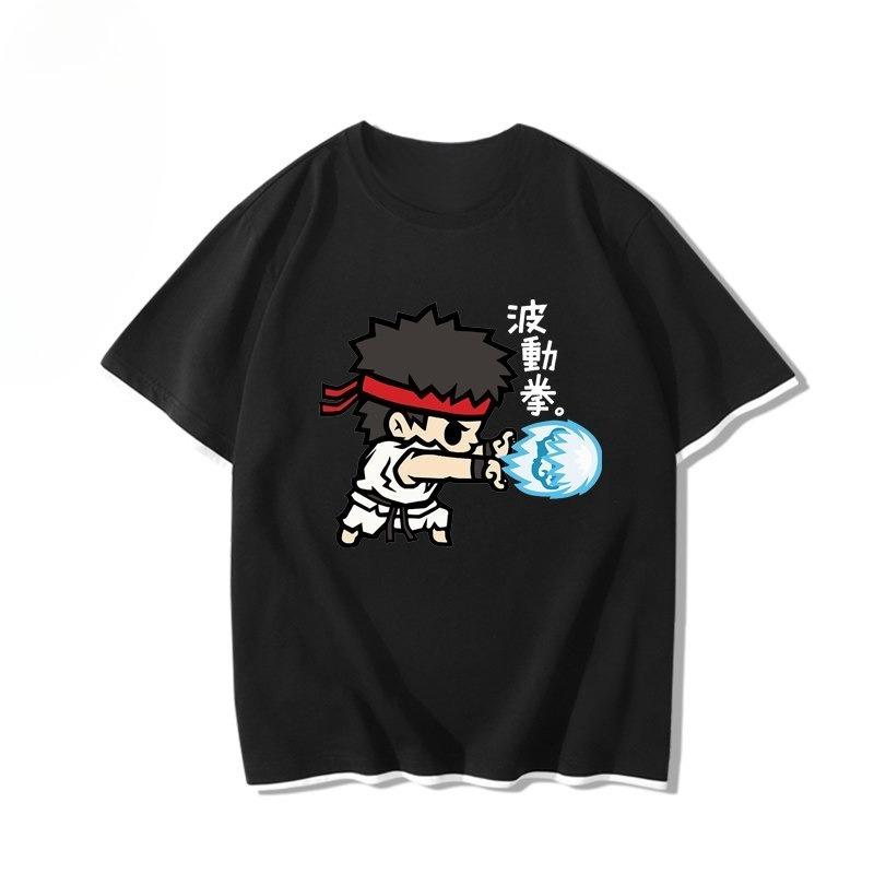 Men Ryu Ramen Noodle Print T Shirt Street Fighter Retro Japanese Anime Fighting Game Cotton Short Sleeve Casual Streetwear Tops