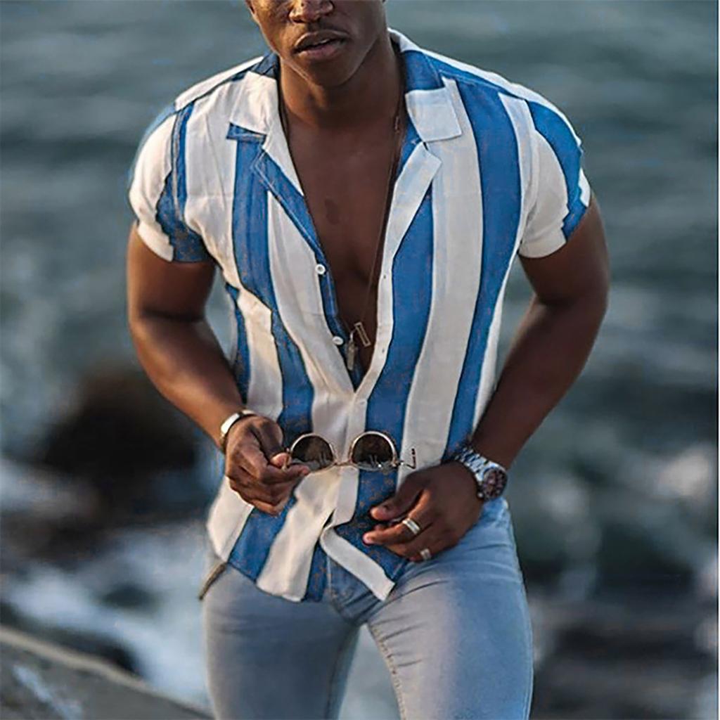 Mens Fashion Ethnic Short Sleeve Casual Printing Hawaiian Shirt Blouse T-shirt