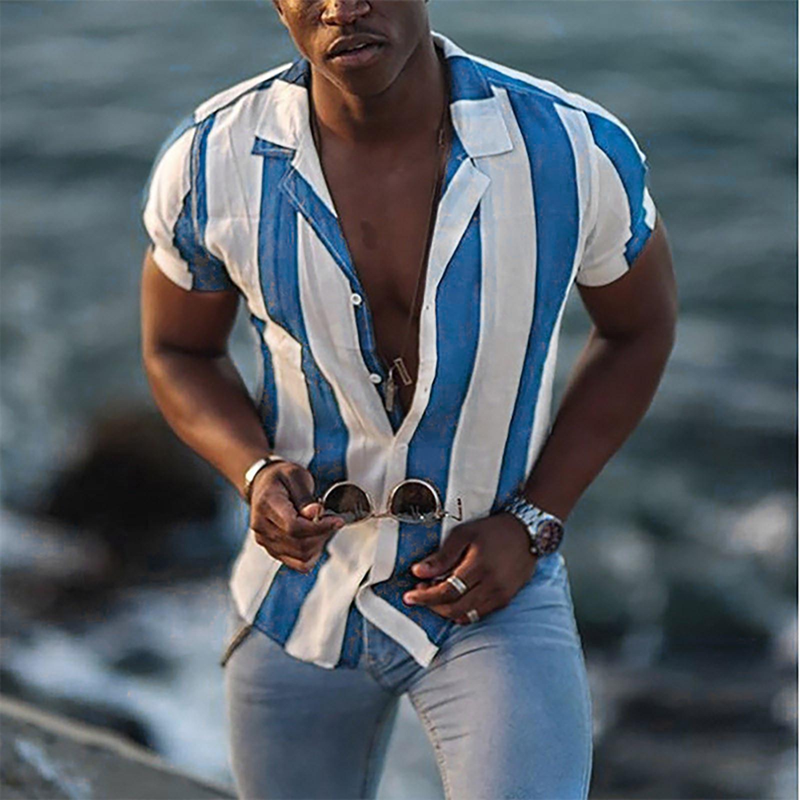 

Mens Fashion Ethnic Short Sleeve Casual Printing Hawaiian Shirt Blouse T-shirt M
