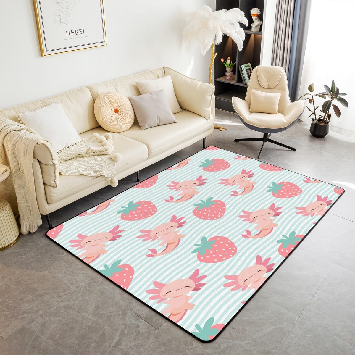 

Erosebridal Kawaii Couple Axolotl Area Rug 5x7, Cherry Blossoms Rug for Adults Men Women, Cute Pink Black Floral Axolotl Carpet, Pink Flower 160cm x 200cm
