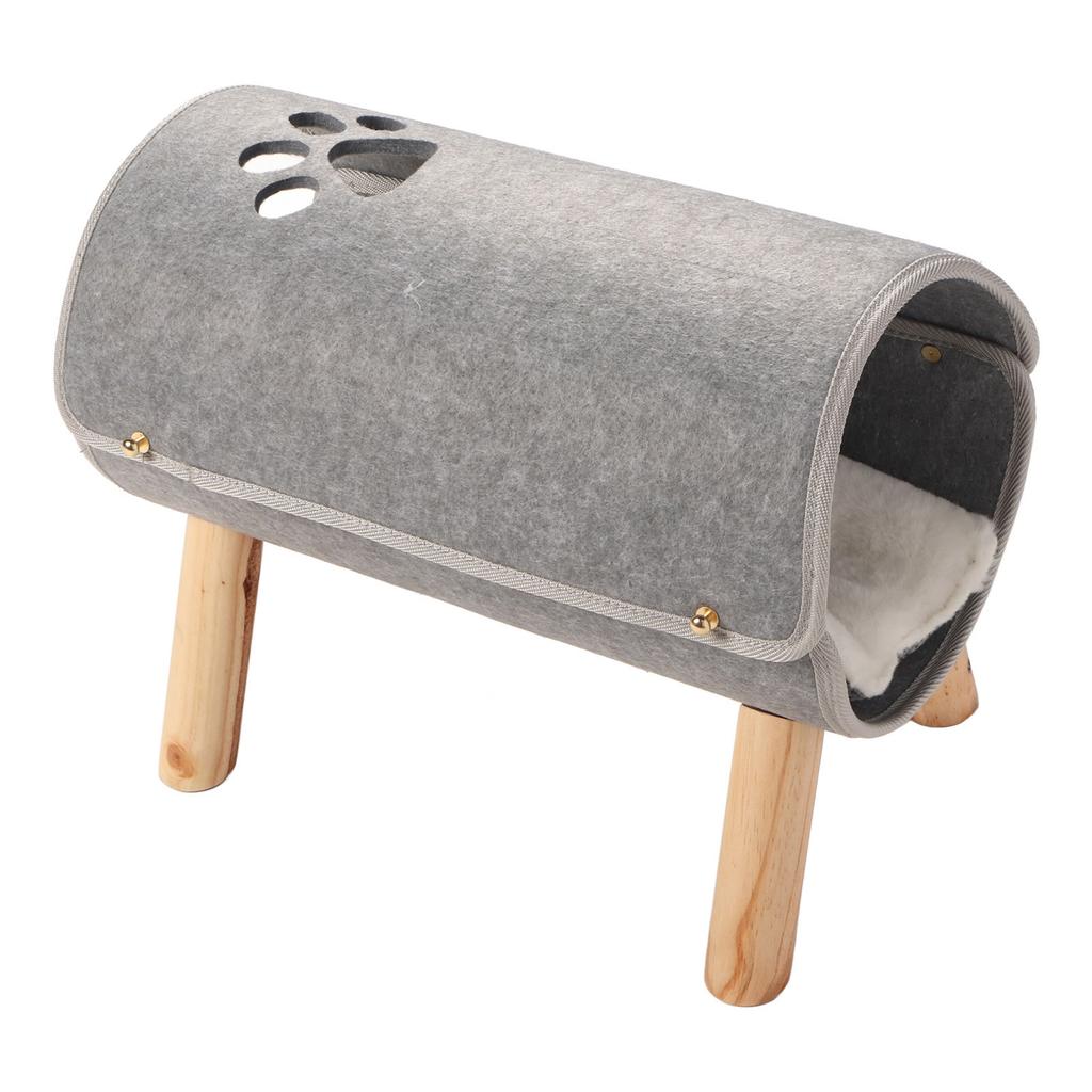 Cat Tunnel Bed Elevated Wooden Legs Cat Tunnel Soft Felt Plush Pad Inside Pet Tunnel Bed for Indoor