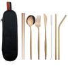 Silver Dinnerware Set Travel Cutlery Set Reusable Silverware Straw Spoons Forks Chopsticks Kitchen Accessory with Bag