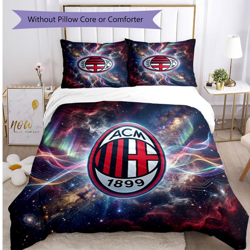 AC Milan Pattern Printed 3PCS Bedding Set Soft Skin-Friendly Washable Duvet Cover & Pillowcases Set All Season Bedroom