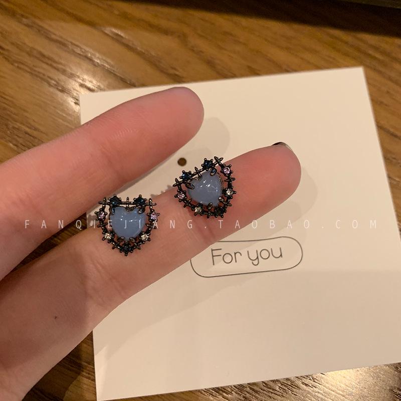 Pendientes de botón de esmalte coreano minimalistas retro en forma de corazón con perlas
