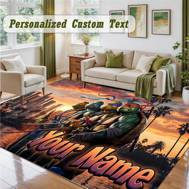 Crystal Velvet Square Rug Custom NameTeenage Mutant Ninja Turtles Pattern Non Slip Home Floor Decor Rug