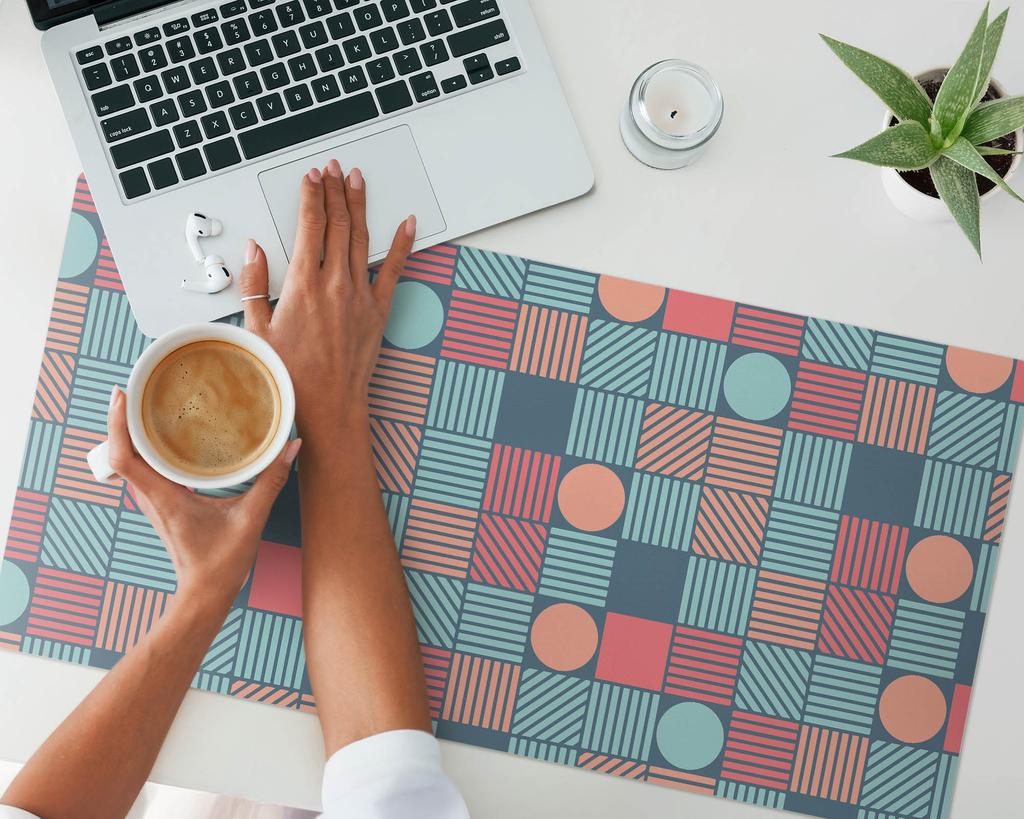 Vinyl Desk Mat with Geometric Retro Pattern 90x45 cm