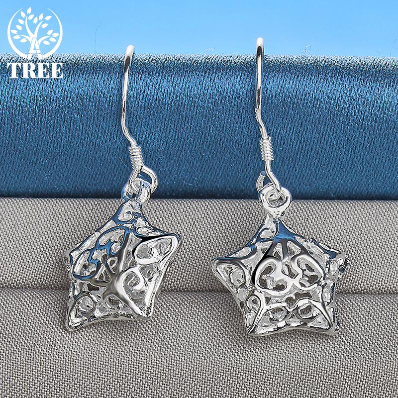 925 Sterling Silber Hohlstern-Tropfenohrringe Schmuck