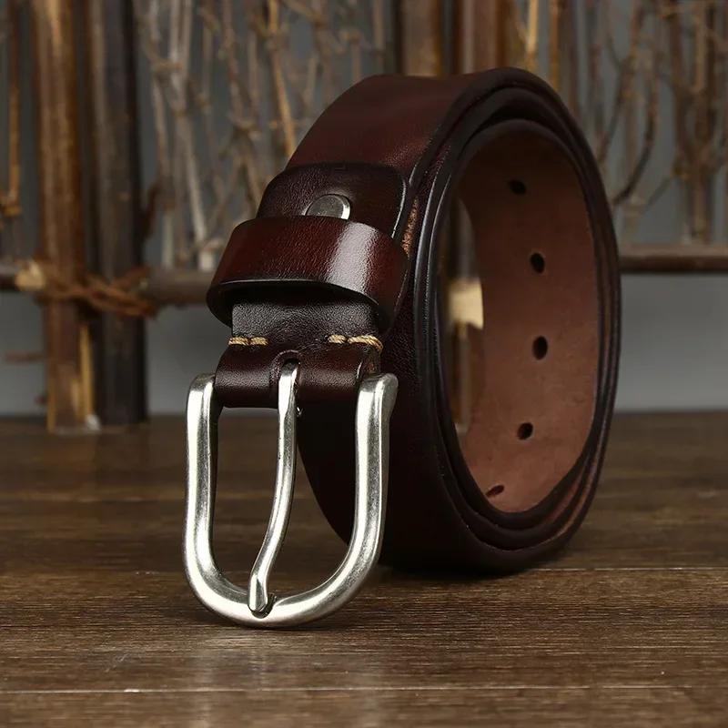 3.7CM Thick Cowhide Genuine Leather Casual Jeans Cowboy Belt Men Pin Buckle High Quality Retro Luxury Designer Male Strap Cintos