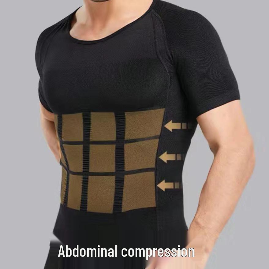 140D Nylon Men's Body Shaper Compression Top - Slimming & Shaping Short Sleeve Binder
