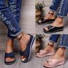 Women's Plus Size New Summer Sandals European American Casual Style Hollow-Out Buckle Wedge Heel Slippers