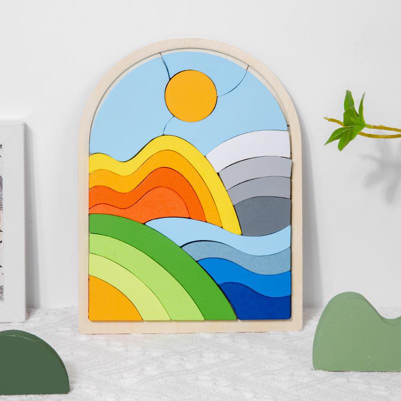 

Montessori Shape Cognitive Matching Toys Children Fun Panel Hand Gripping Board Puzzle Rainbow Building Block Kindergarten Toys