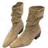 Fashion Women Frosted Suede Leather Boots Autumn Winter Vintage Western Cowboy Boots Fashion Buckle Strap Comfortable Medium Heel Shoes