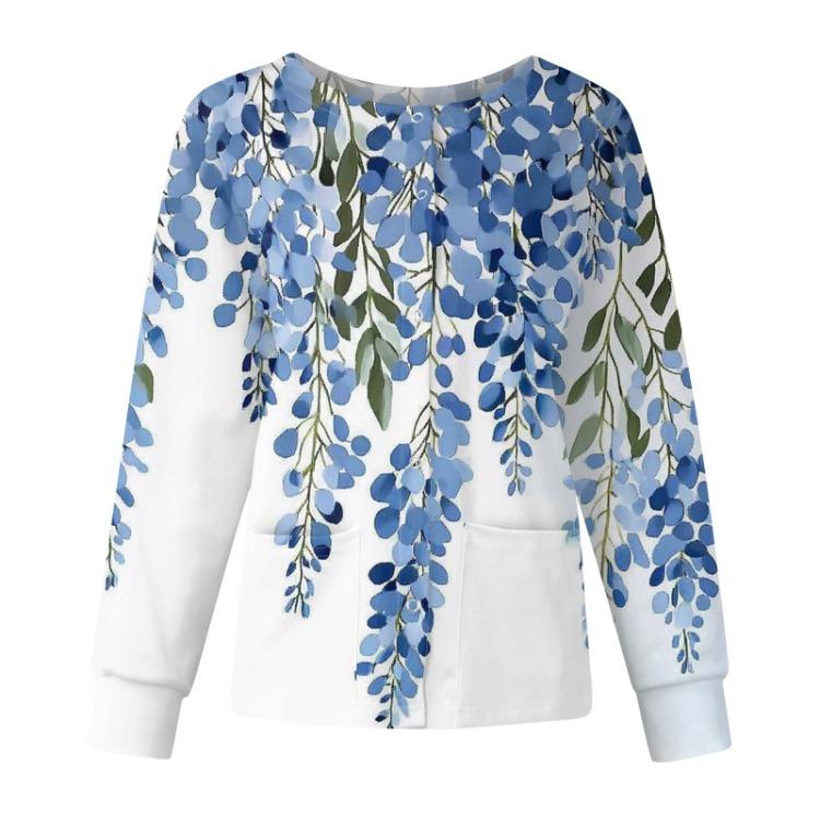 Women's Floral Printed Casual Long Sleeve Cardigan Top Single Breasted Protective Clothing