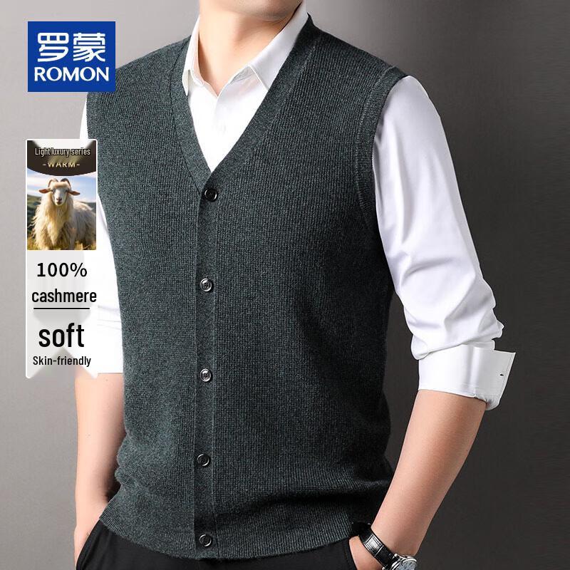 ROMON Men's 100% Cashmere V-Neck Sleeveless Sweater Vest