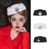 Rhinestone Topper Hat Flat-top Flight Attendant Hat Elegant Wool Beret Hat  Funeral