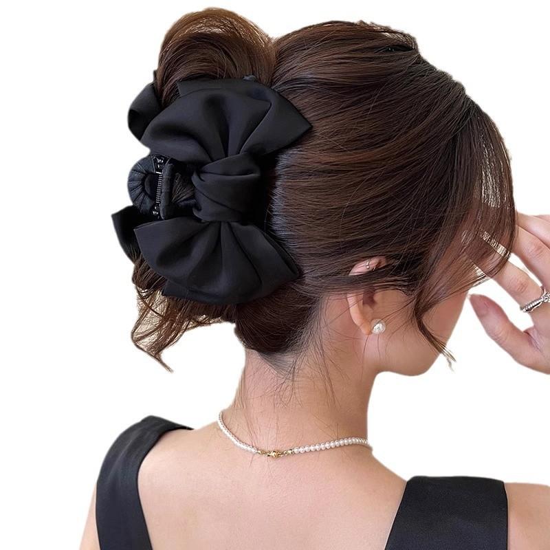 Elegant Satin Bow Hair Clips For Women With Plush Claw Clamp For Daily Use