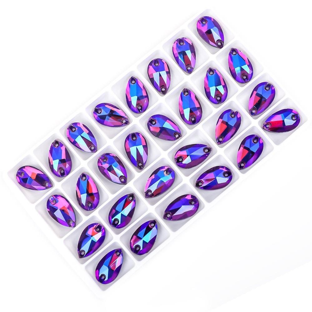 Weicher flacher Boden, tropfenförmig, flache Schnalle, Kristallglasmaterial, DIY handgenähte Bohrer, Bekleidung und Schuhe genähte Bohrer, doppeltes Loch