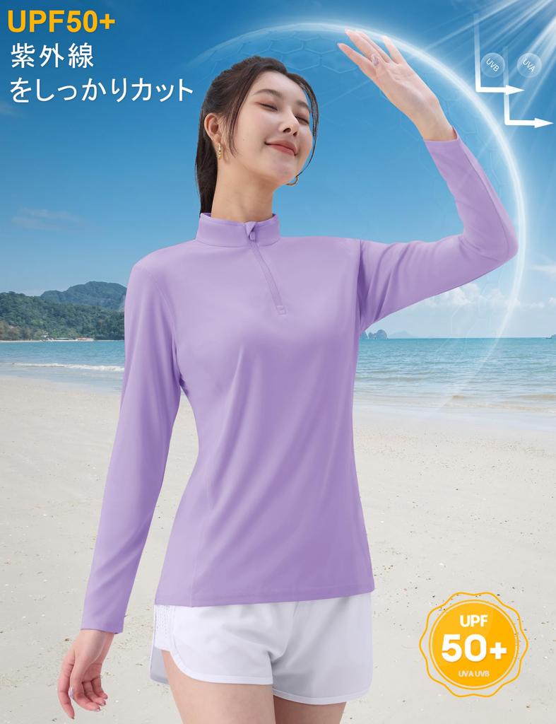 KEFITEVD Rash Sports Long Sun Light Size L Women's Guard, Half-Zip T-Shirt, Moisture-Wicking, Quick-Drying, Sleeve, Gym/Training Wear, Protection,