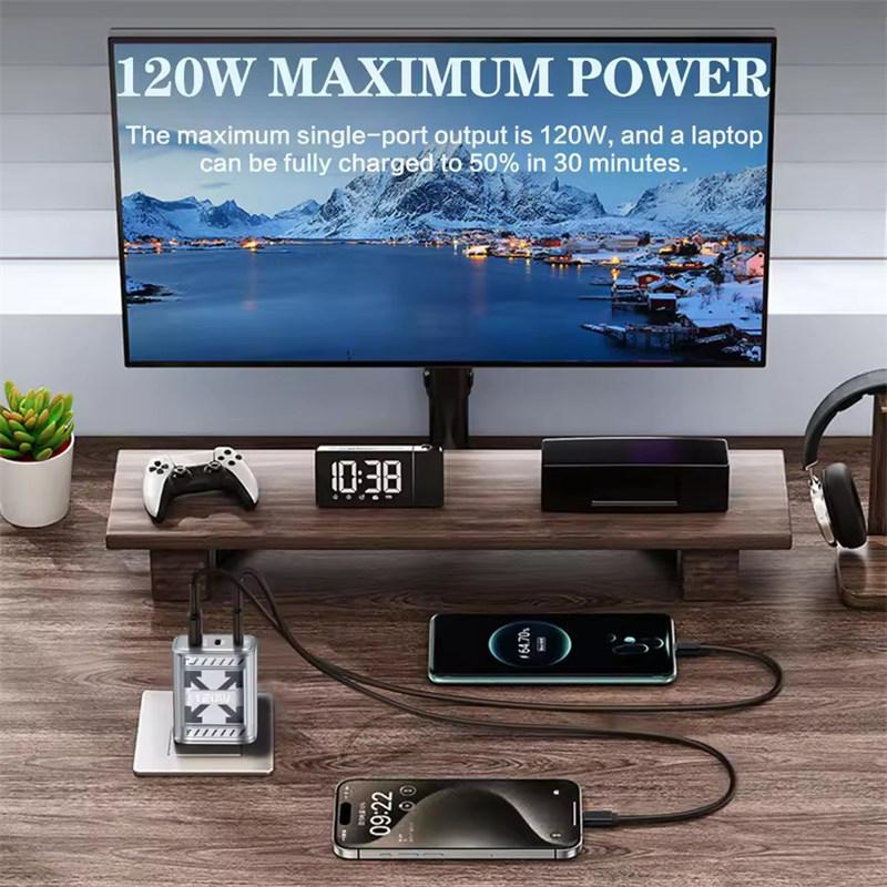 Carregador Rápido 120W 3 Portas Carregador de Celular QC3.0 USB Tipo C Carregadores Adaptador de Parede USB PD Duplo Plug UE/EUA para iPhone Samsung