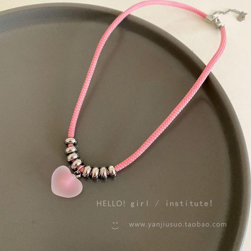 

Candy Dopamine Beaded Pink XINGX Necklace Female Cute Sweet Cool Sexy Clavicle Chain Y2g Necklace Accessories Pink Heart Leather Cord Necklace