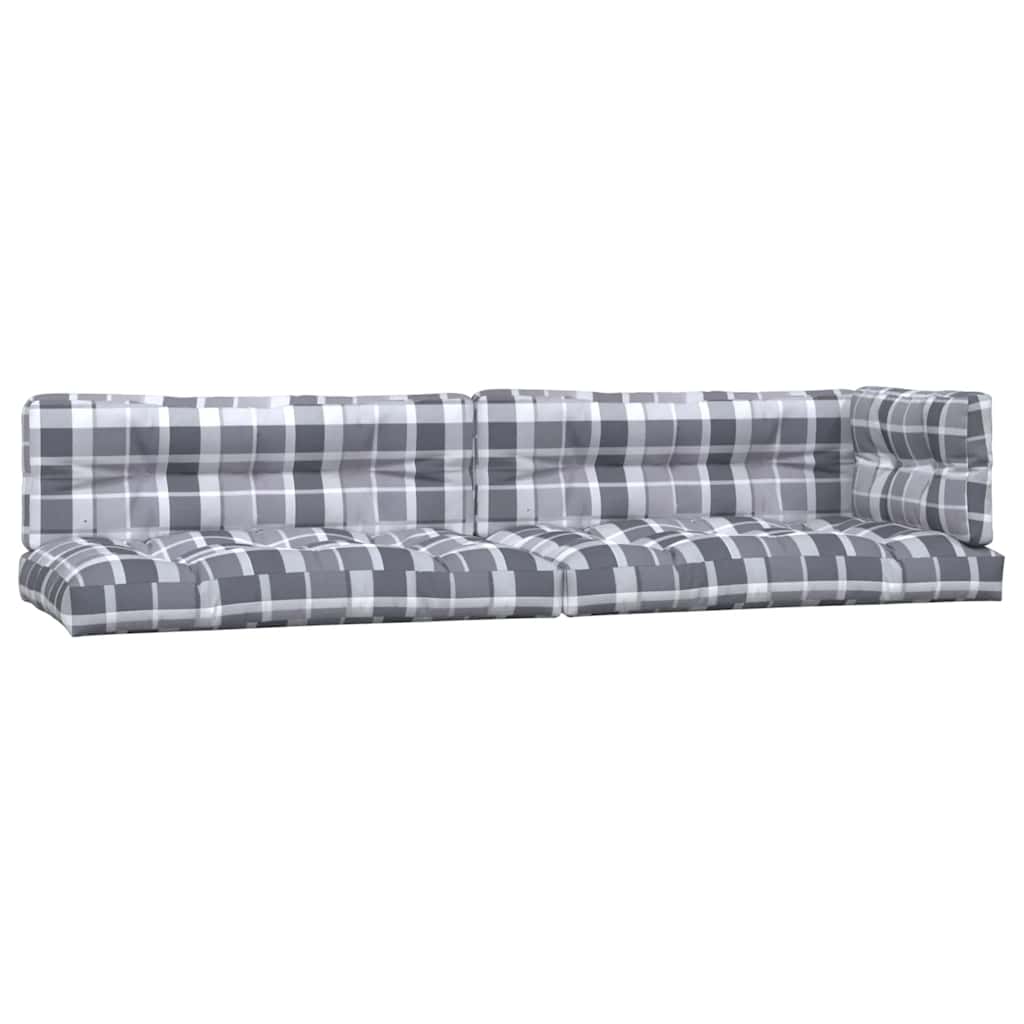 5 Piece Pallet Cushion Set Grey Checkered Fabric