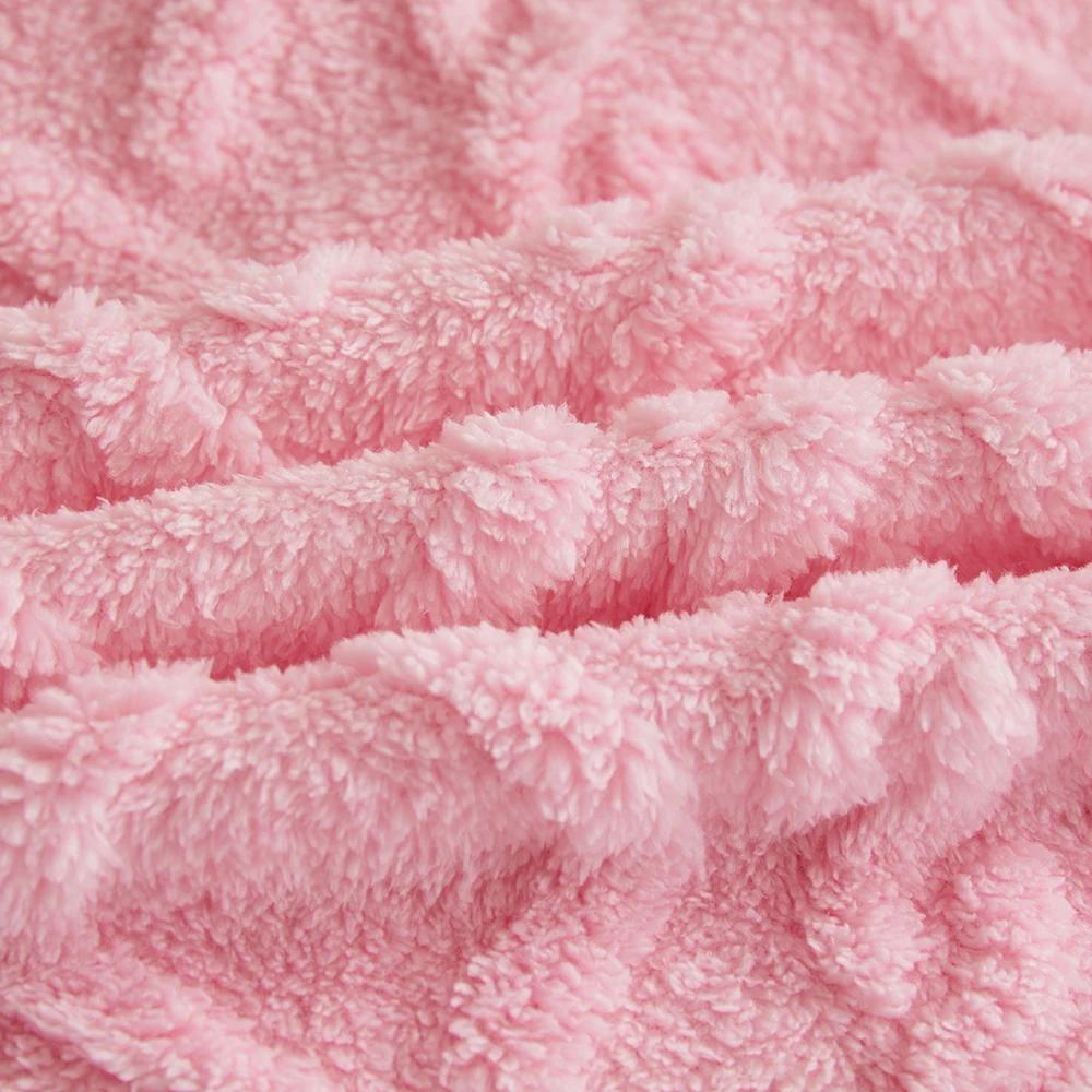 Coral Fleece Velvet Blanket Solid Double Sided Jacquard Geometric Pattern Thickened Blanket Bedspread Plaid Blankets