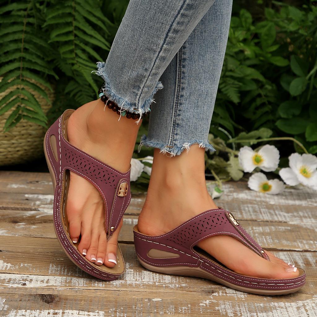 Flip Flops Summer Wedge Sandals Orthopedic Slippers Slides Women Woman Slippers Leather Non-Slip Soft Platform Shoes