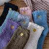 Home Indoor Cozy Floor Socks Winter Warm Soft Coral Fleece Socks Cute Heart Embroidery Thick Socks Fluffy Terry Short Sox Female