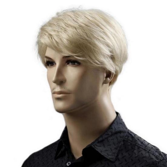 Men Short Wig Side Part Bangs Fluffy Natural High Temperature Fiber Handsome Male Blonde Synthetic Hair