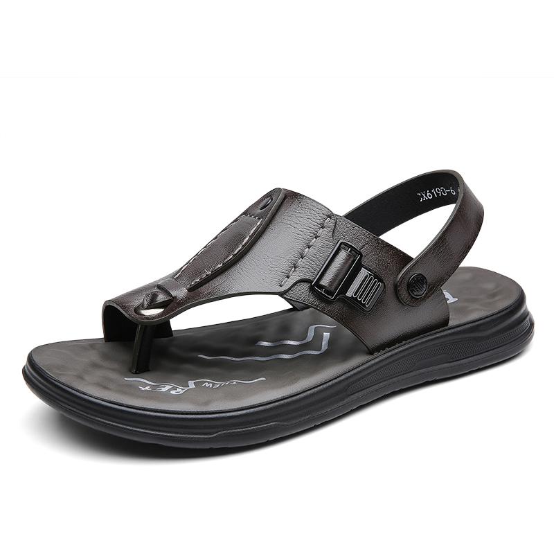 

Fashi Men s Casual Leather Sandals Soft Comfortable Slippers Lightweight Flip Flops Beach Slides Outdoor Daily Sandaly 38 серый