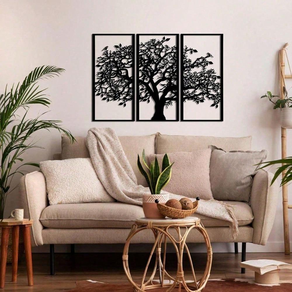 3-Piece Tree of Life Metal Wall Art, Spiritual Iron Decor for Living Room Bedroom, Nature Inspired Bohemian Hanging for Home