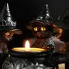 Halloween Black Cat Candlestick Resin Witch Cat Statue Tealight Candle Holder Gothic Figurine Table Centerpieces Home Decoration