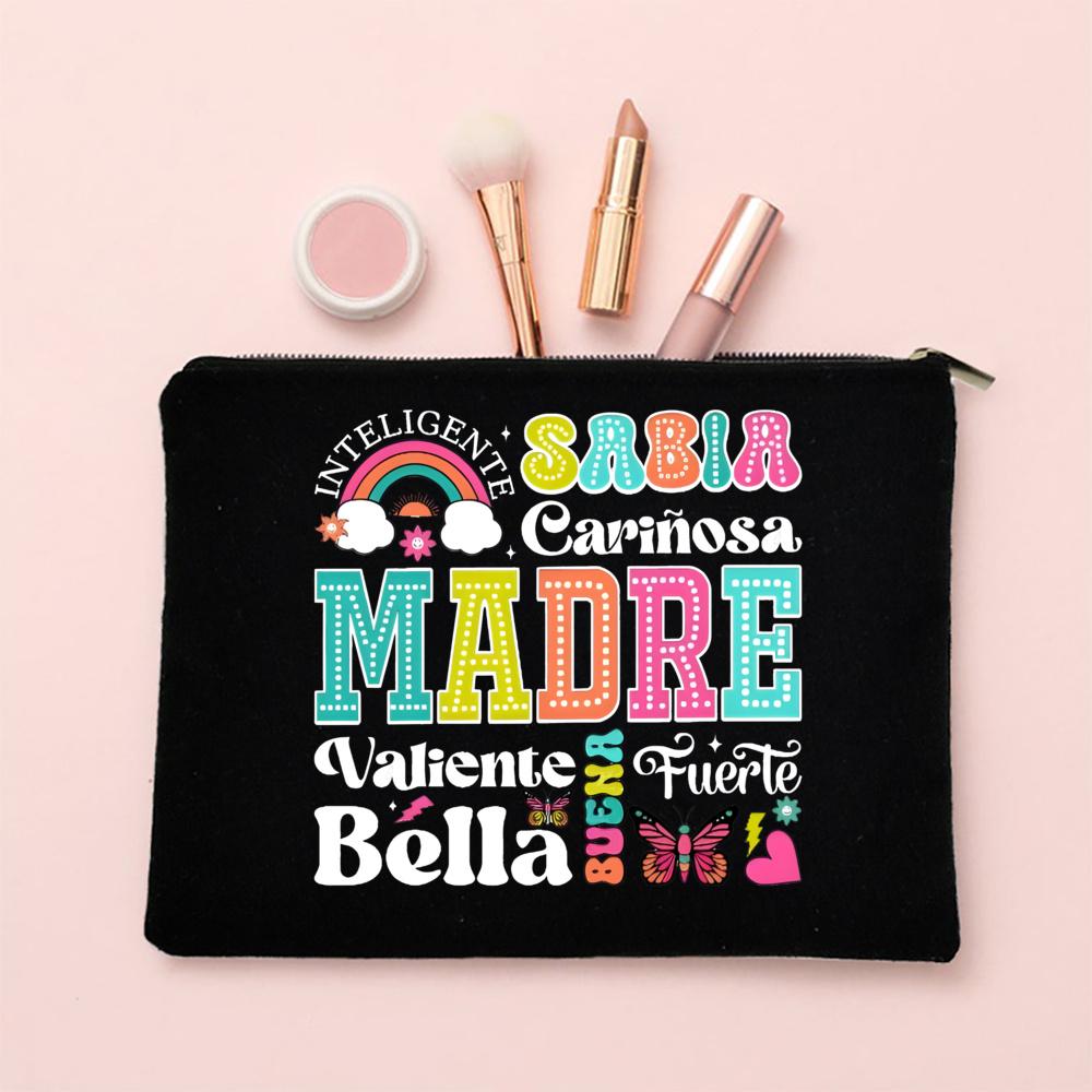 Spanish Printed Makeup Bag Travel Neceser Toiletries Storage Bag Female Canvas Cosmetic Bags Birthday Mother's Day Gift for Mom