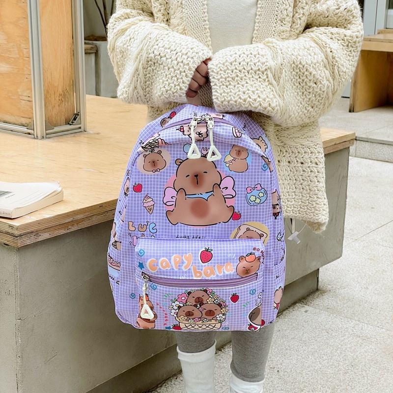 Book Bag Girl Cute Cartoon Kapibara School Bag Nylon Print Kids Backpack