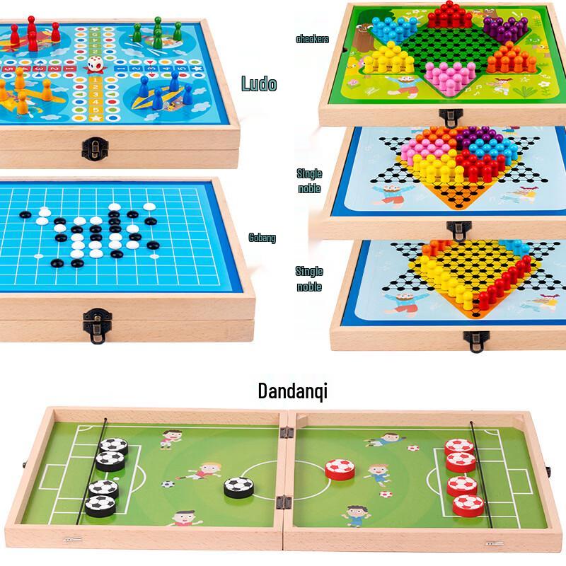 6-in-1 Wooden Classic Board Game Collection