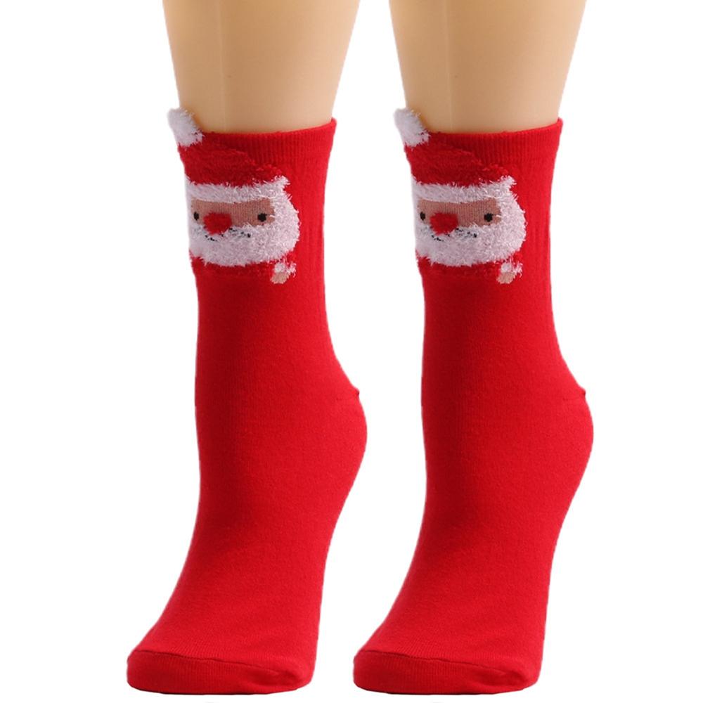 Women' Mid-Tube Warm Socks 3D Santa Claus Elk Print Soft Breathable Christmas Socks