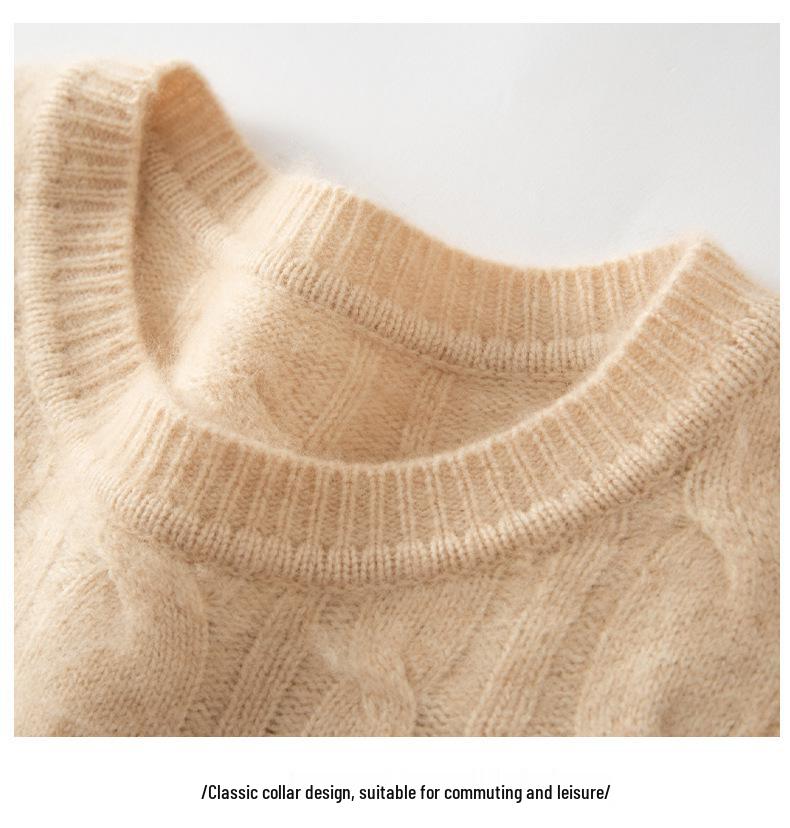 Men's Vintage Cable Knit 100% Pure Cashmere Sweater - Heavyweight, Crew Neck, Light Luxury Texture