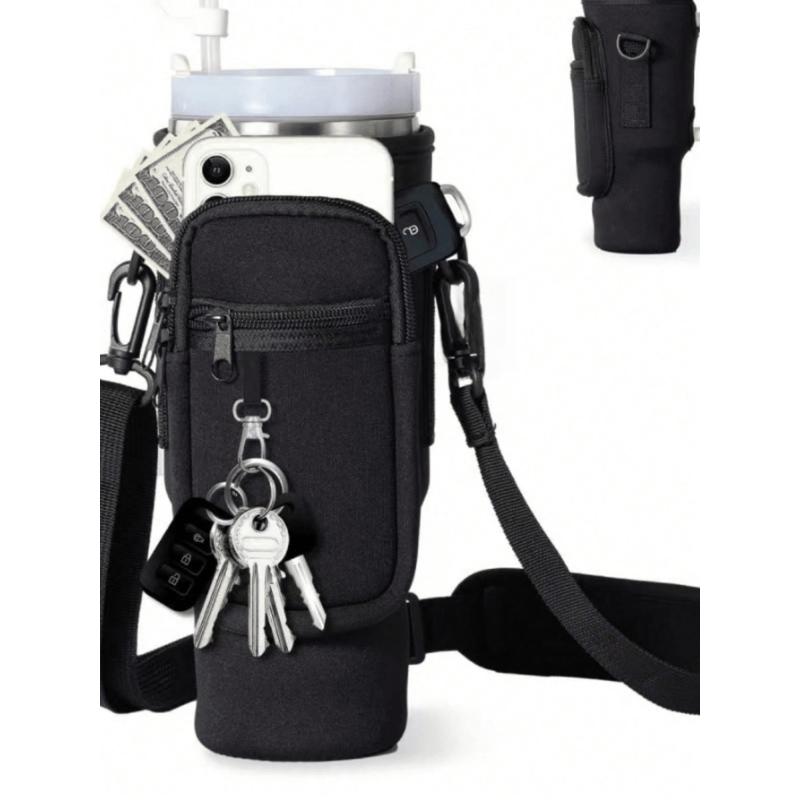 1PC Water Bottle Carrier Bag With Phone Pocket,Suitable For 40/30 Oz Tumbler With Handle With Adjustable Strap Bollus Hiking Travelling Camping
