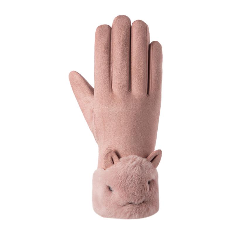 Řidičské rukavice Elegantní králičí semišová kůže teplé rukavice zima plus sametové silné teplé palčáky plyšové manžety rukavice pro dotykovou obrazovku