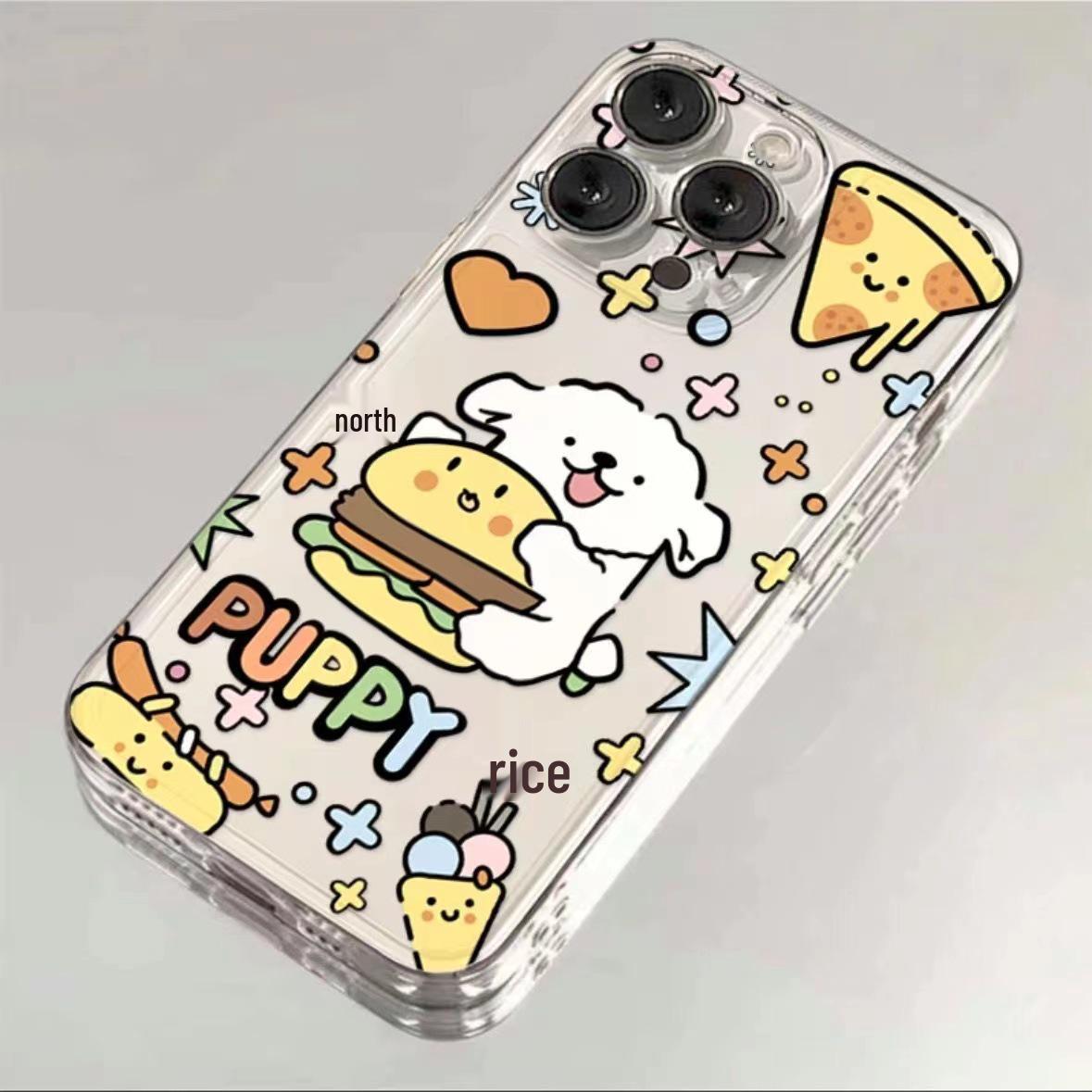 

Мультяшный прозрачный чехол для телефона с щенком и гамбургером для iPhone 11 Pro/12/13/14/15/15 Pro/11 Pro Max iPhone 13 Pro