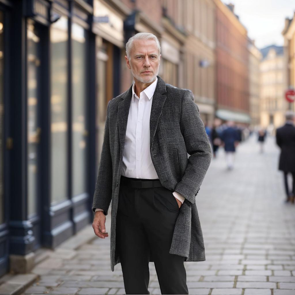 Høst og Vinter Fortykket Vattert Rutete Ullkåpe Medium og Lang Trenchcoat Slim Revers Toppjakke